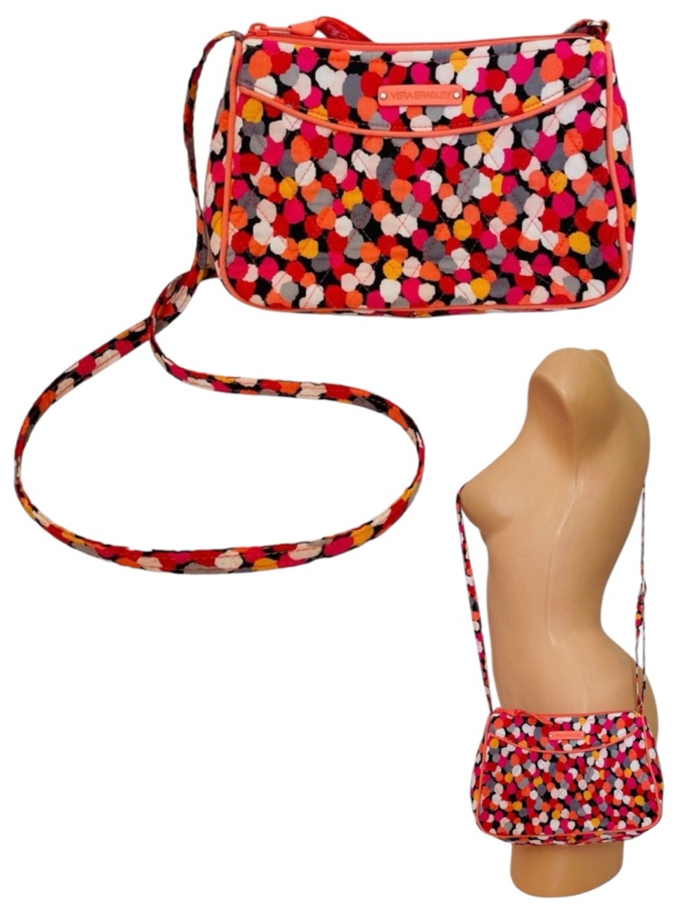 Vera Bradley Tutti Frutti Quilted Cotton Crossbody Bag Multicolor Polka Dot‎